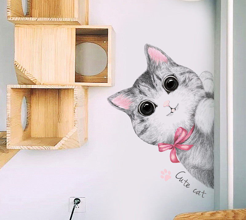 Cartoon Cat Wardrobe Stickers Creative Room Decoration Stickers Cat Litter Wall Stickers