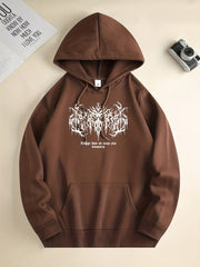 Graphic Print Hoodie With Kangaroo Pocket Hoodie