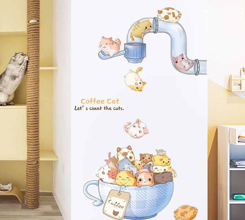 Cartoon Cat Wardrobe Stickers Creative Room Decoration Stickers Cat Litter Wall Stickers