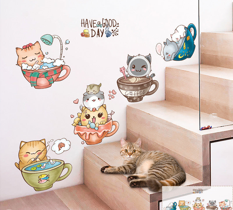 Cartoon Cat Wardrobe Stickers Creative Room Decoration Stickers Cat Litter Wall Stickers