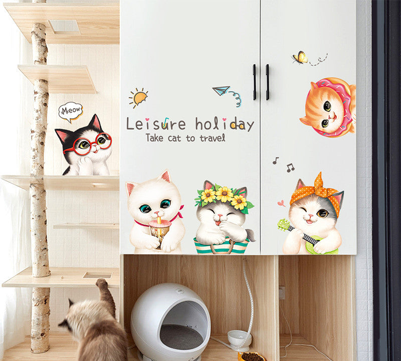 Cartoon Cat Wardrobe Stickers Creative Room Decoration Stickers Cat Litter Wall Stickers