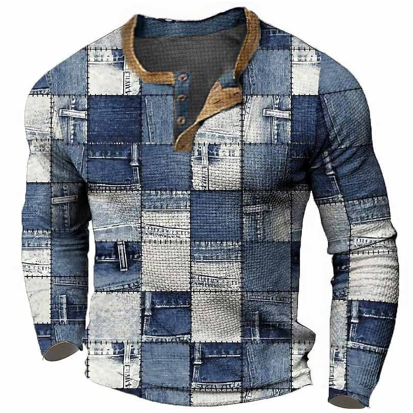 Men's Sweater 3d Head Print Three-button